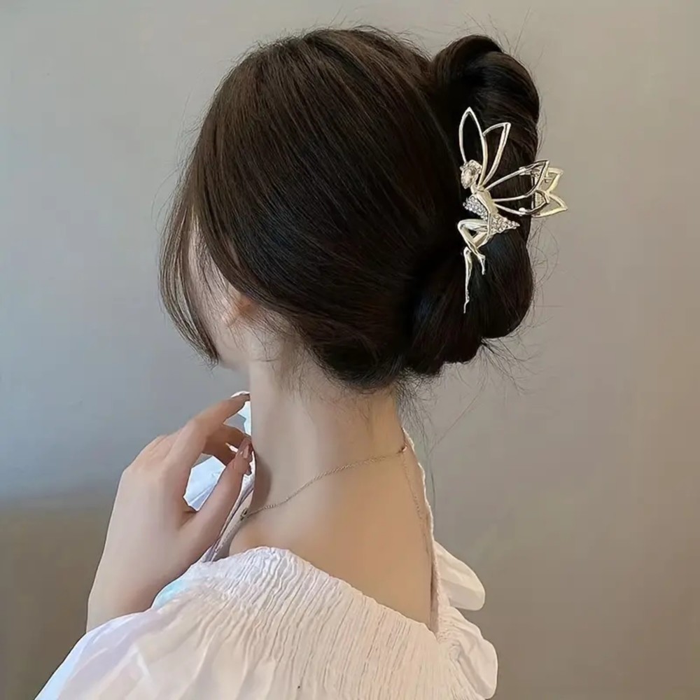 Elegant Elf Fairy Angel Grab Clip Large Golden Alloy Diamond Plated Hair Clip